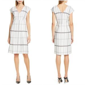 Lewit White Grid Check Cap Sleeve Dress